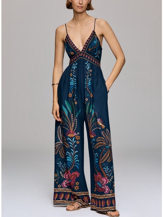 FARM Rio Pants - New FARM Rio x Anthropologie V Neck Wide Leg Jumpsuit